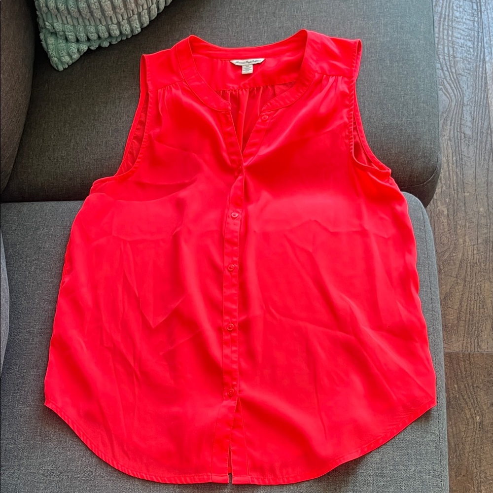 American Eagle Outfitters Bright Red Sleeveless Button-Front Blouse